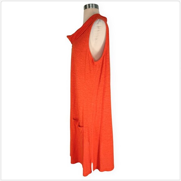 Eileen Fisher Orange Hemp Slub Cowl Neck A-Line Pocket Dress PL Petite Large - Picture 4 of 6